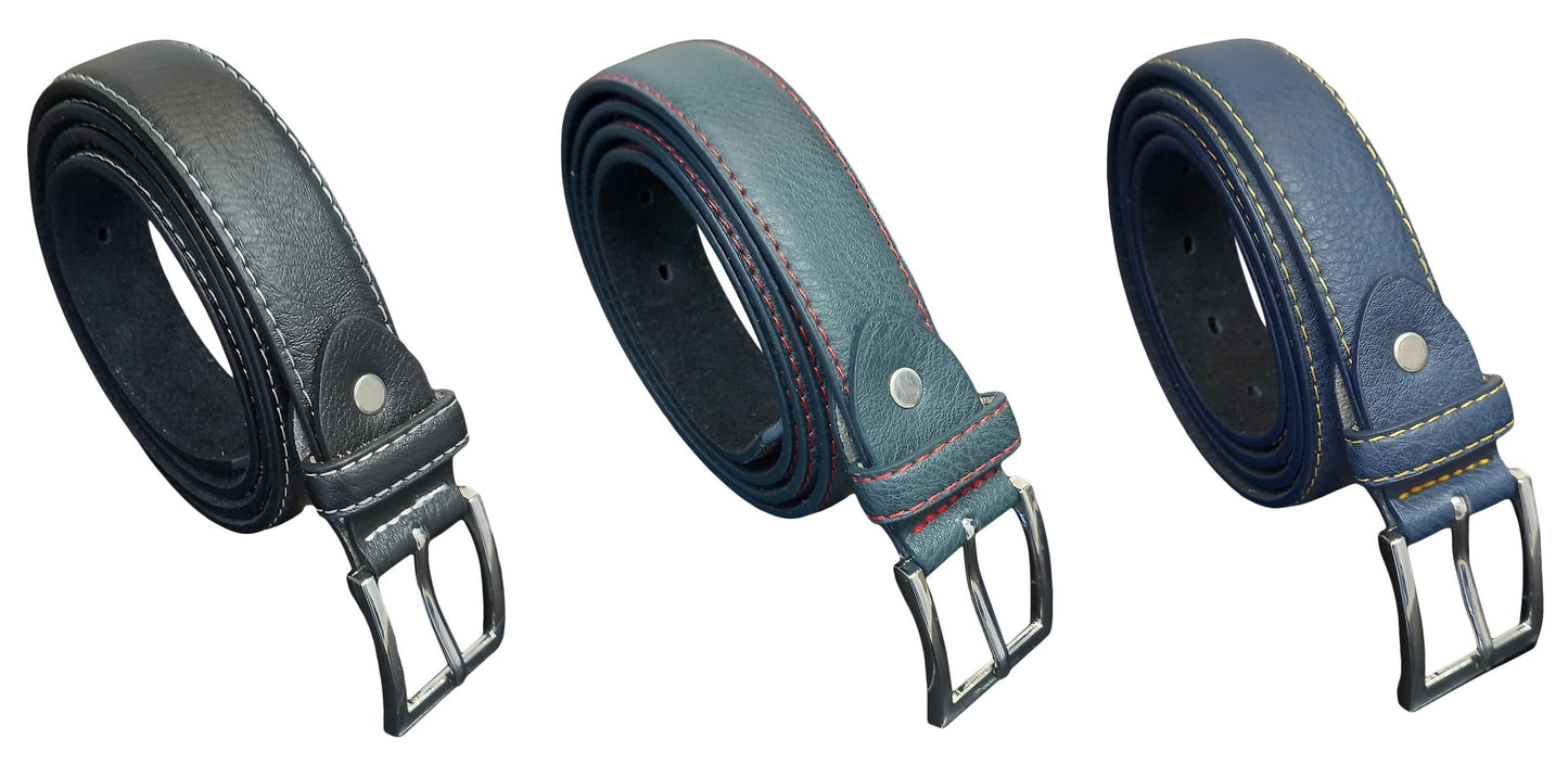 Men's Leather Belt, Black, Green or Blue, Stylish Finish 1" (28mm) Wide