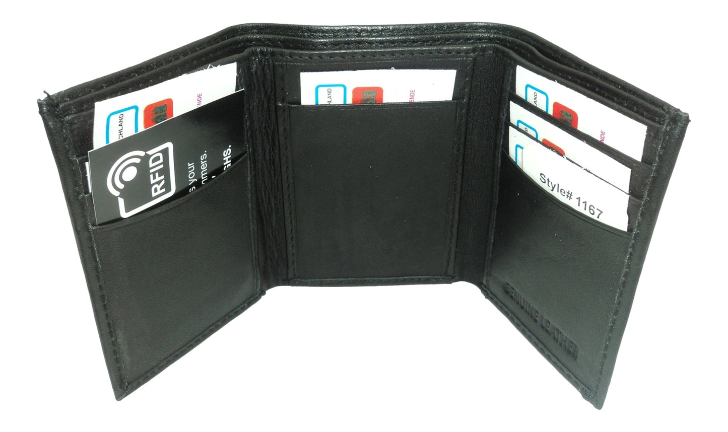 Men's Leather Wallet, with Note Slots & Card Pocket. Tri Fold Wallets Black