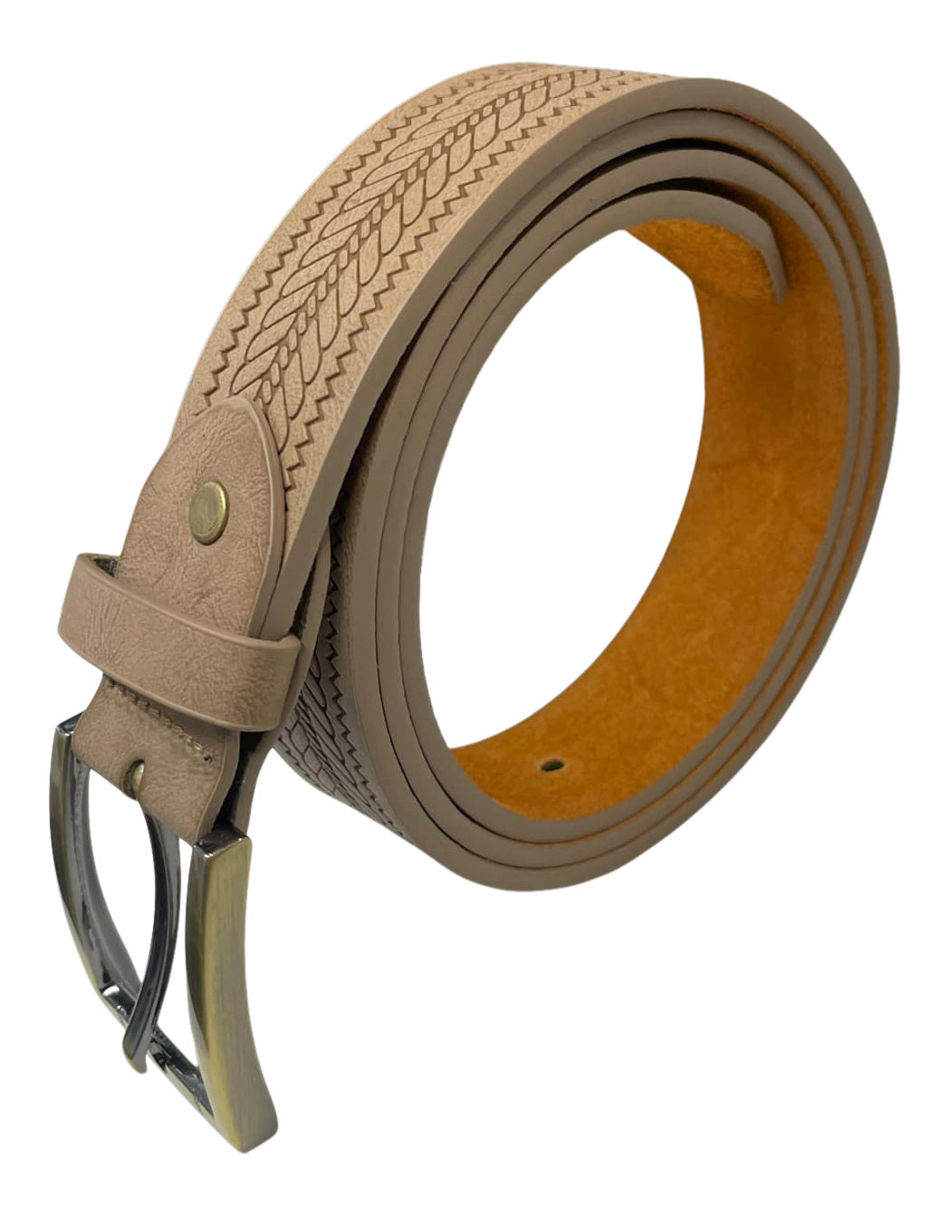 Man's Belt in Beige, Men's Leather Lined Belt, 1.25" Wide, Waist 28" - 48"