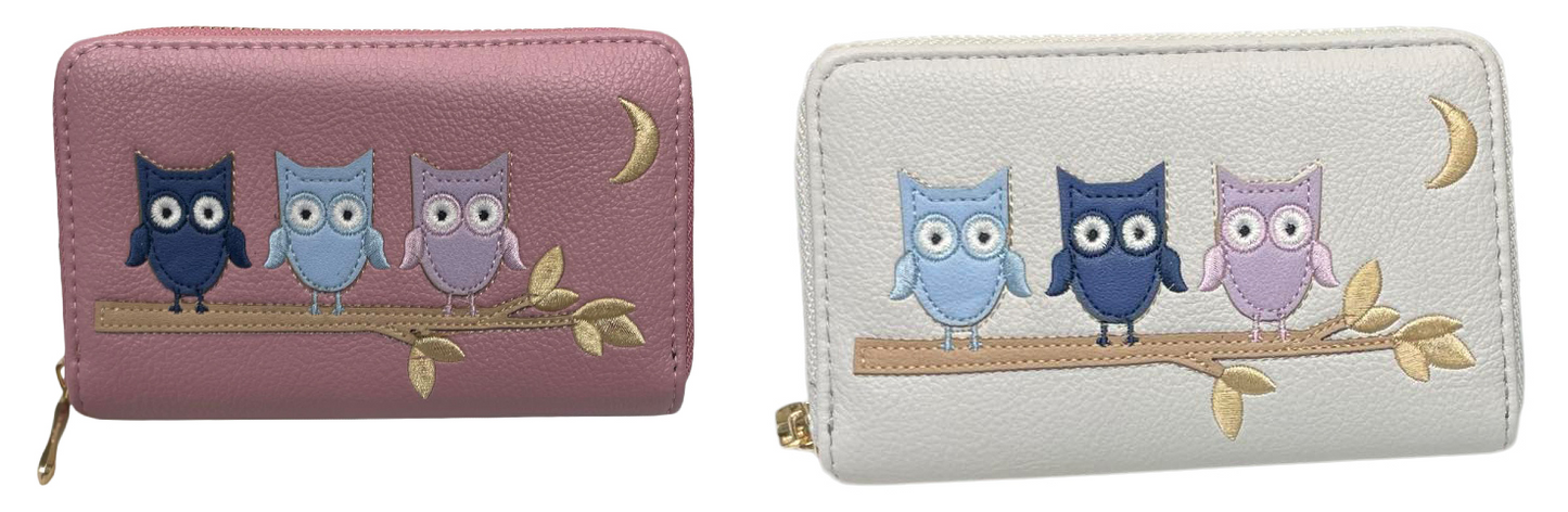 Ladies Purse, Medium Size Purses with Card and Coin Slots, Featuring Owls-Birds