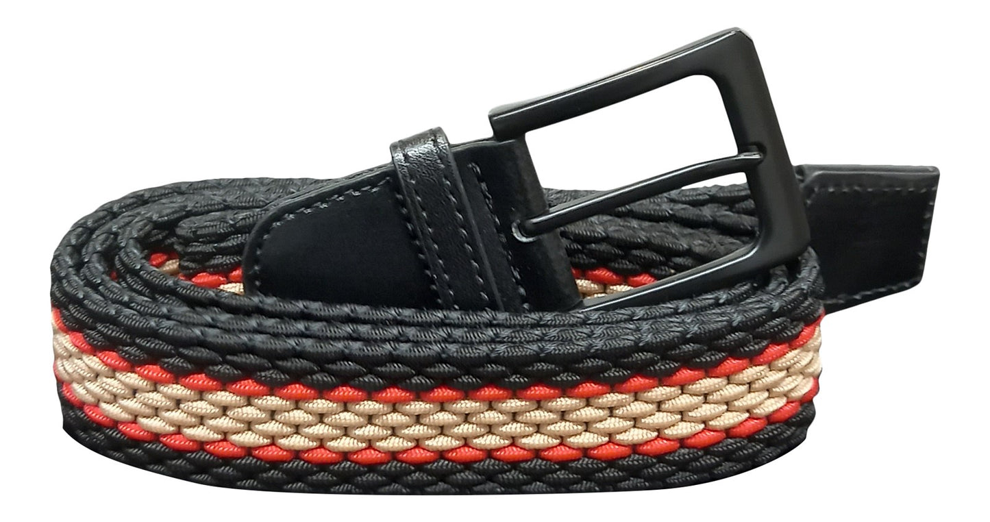 Men's Belt, Stretchy, Elasticated Belts for Men or Women, Braided Belt 1.25" Wide, Black and Gold