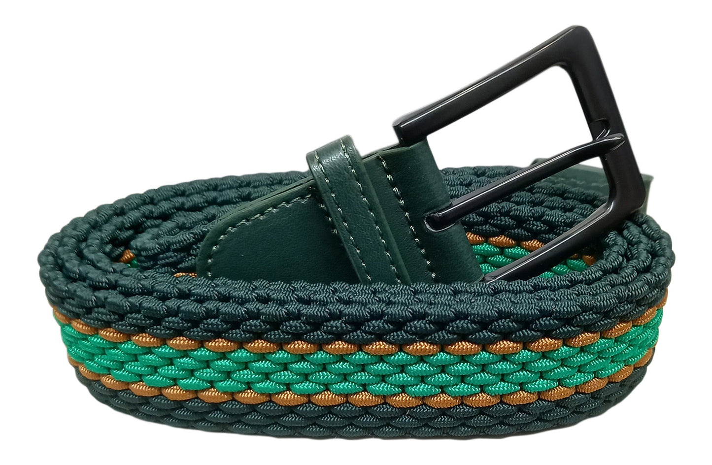 Men's Belt, Stretchy, Elasticated Belts for Men or Women, Braided Belt 1.25" Wide, Green & Dark Green