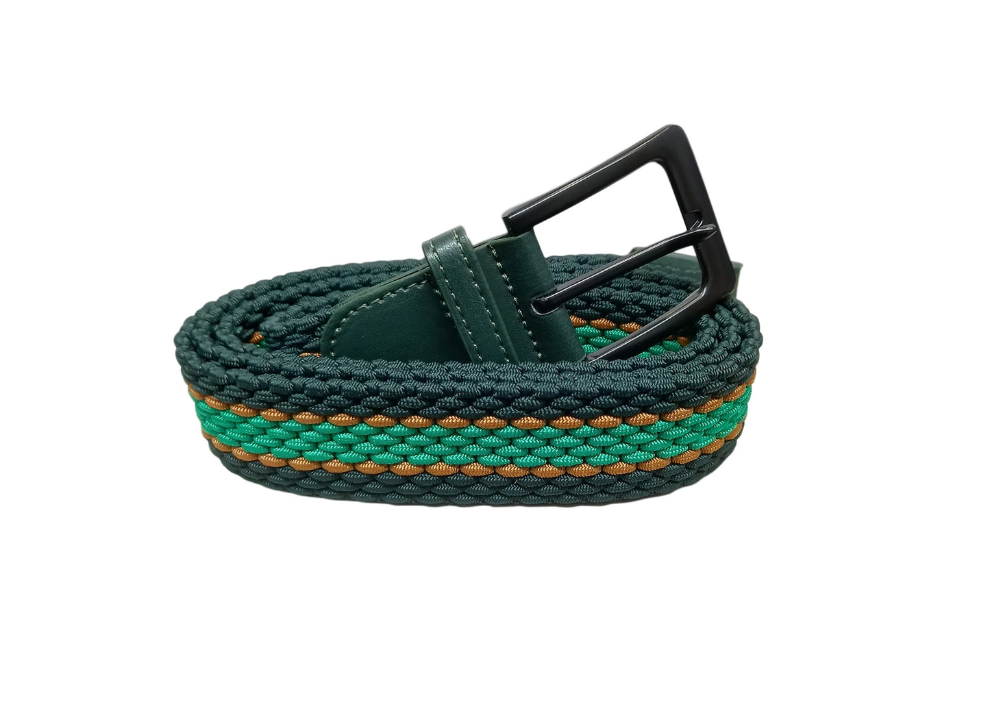 Men's Belt, Stretchy, Elasticated Belts for Men or Women, Braided Belt 1.25" Wide, Green & Dark Green