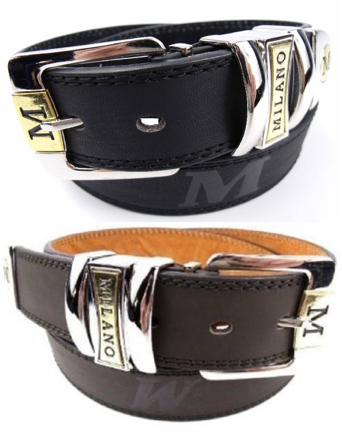 Men's Leather Jeans Belt, Black or Brown, 28" - 48"