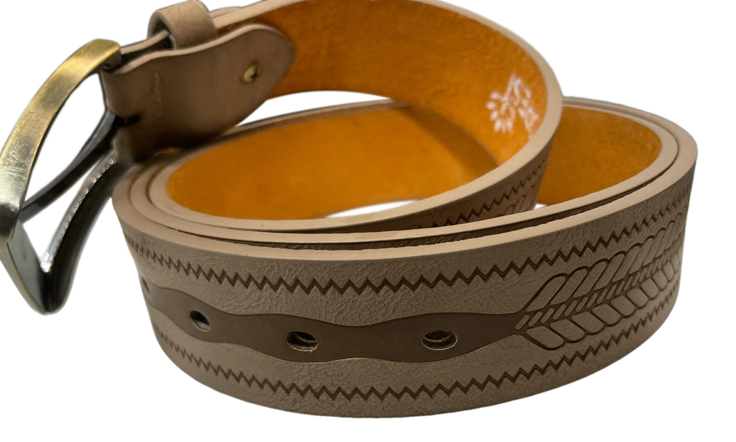 Man's Belt in Beige, Men's Leather Lined Belt, 1.25" Wide, Waist 28" - 48"