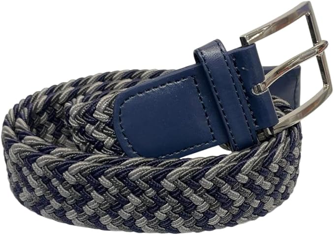 Stretchy Belt for Ladies or Men, 1.25" Wide, multi-colored, Dark Blue & Grey, Elasticated Belts