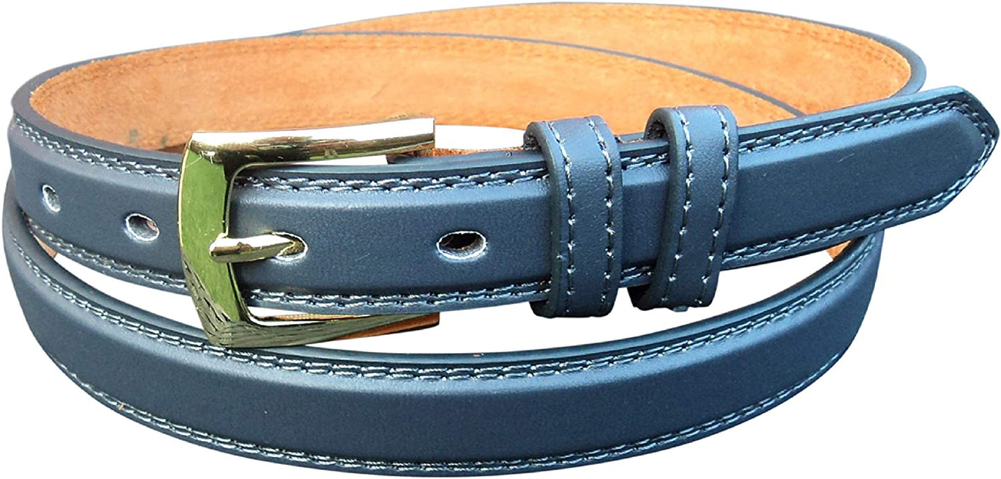 Men's Thin Leather Lned Belt : Black : Brown : Blue : Grey : 1" Wide, Waist 32" - 48"