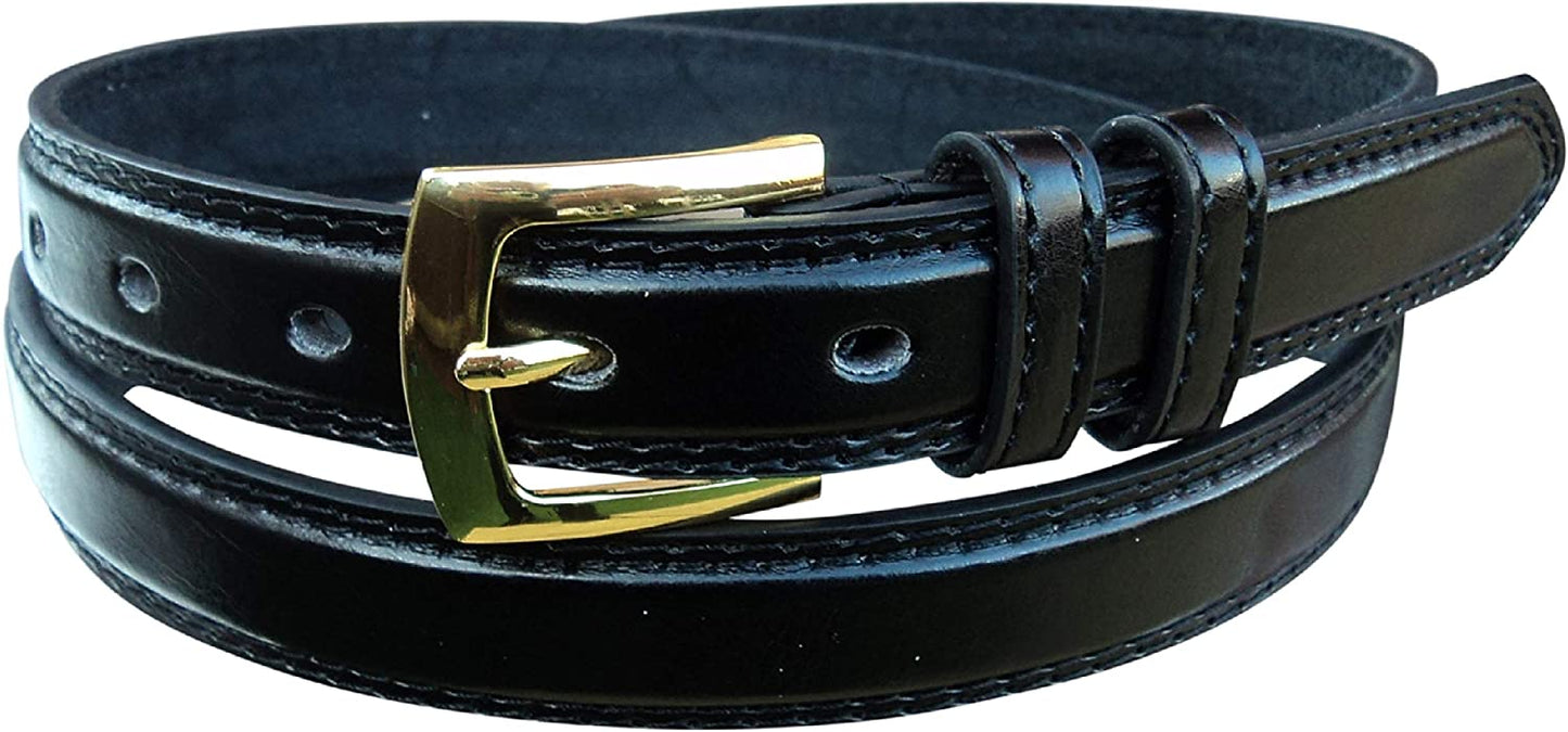 Men's Thin Leather Lned Belt : Black : Brown : Blue : Grey : 1" Wide, Waist 32" - 48"