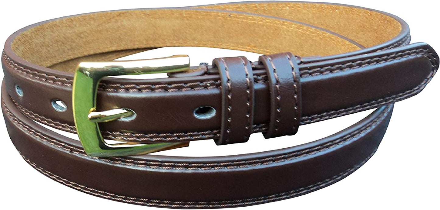 Men's Thin Leather Lned Belt : Black : Brown : Blue : Grey : 1" Wide, Waist 32" - 48"