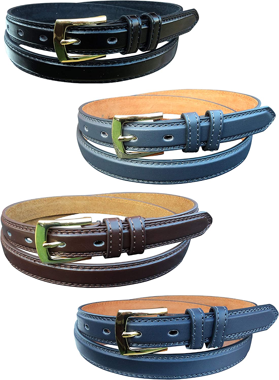 Men's Thin Leather Lned Belt : Black : Brown : Blue : Grey : 1" Wide, Waist 32" - 48"