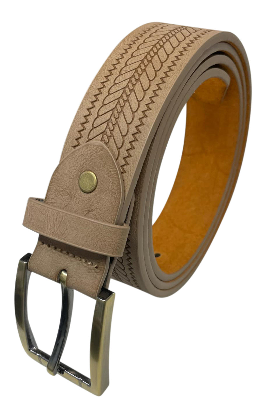 Man's Belt in Beige, Men's Leather Lined Belt, 1.25" Wide, Waist 28" - 48"