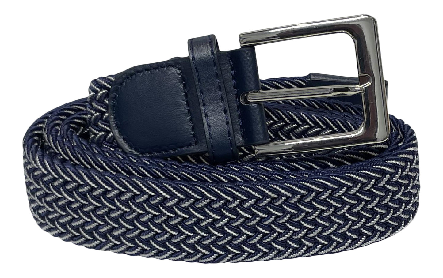 Men's Belt, Stretchy, Elasticated Belts for Men or Women, Braided Belt 1.25" Wide, Blue and White