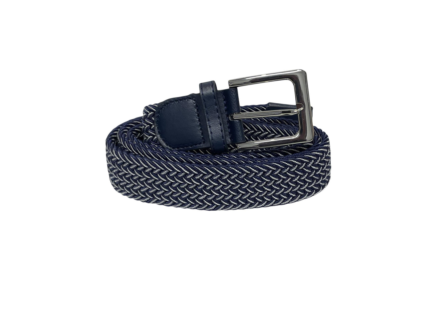 Men's Belt, Stretchy, Elasticated Belts for Men or Women, Braided Belt 1.25" Wide, Blue and White