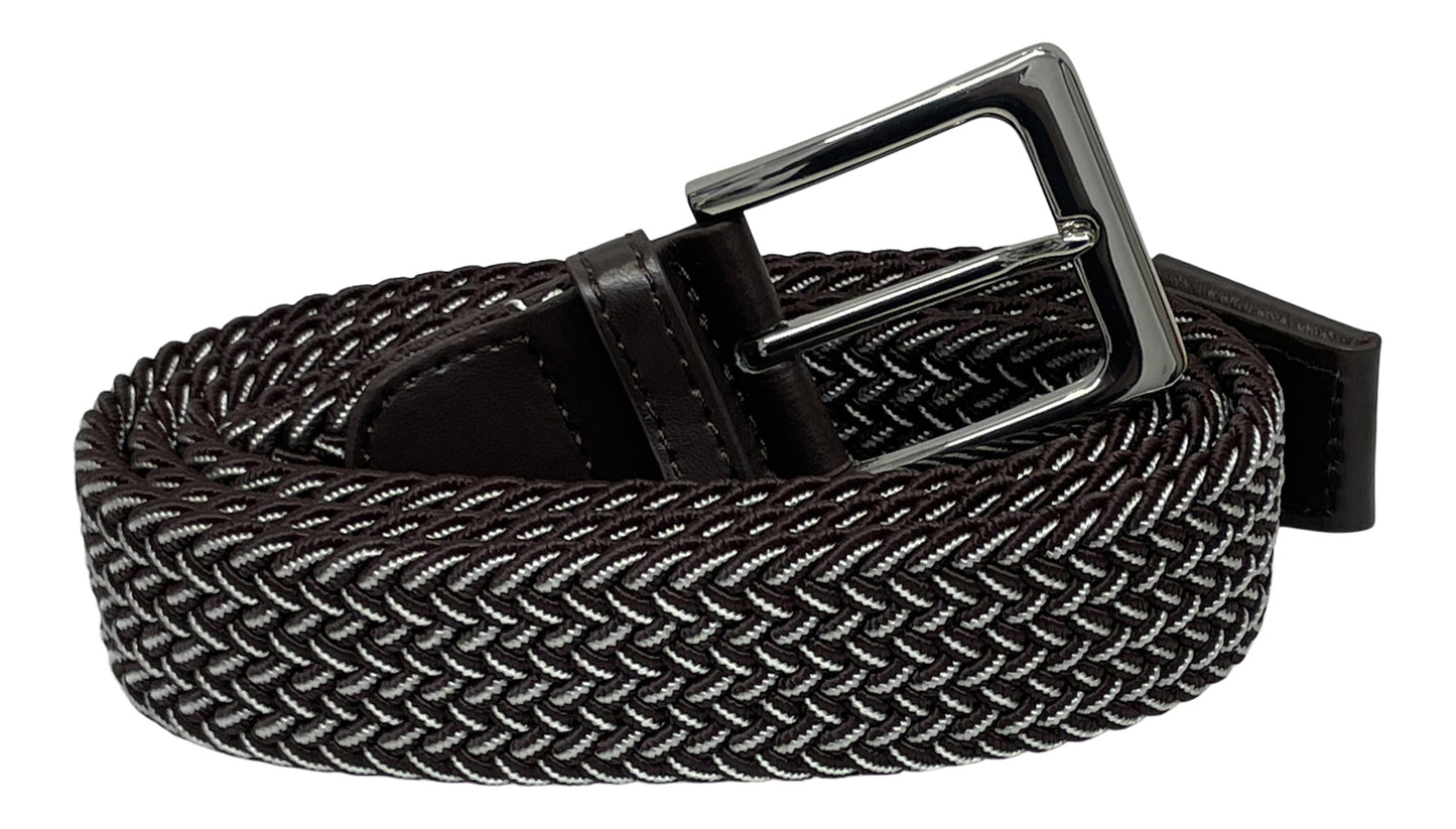 Stretchy Belt for Ladies or Men, 1.25" Wide, multi-colored, Brown & White, Elasticated Belts