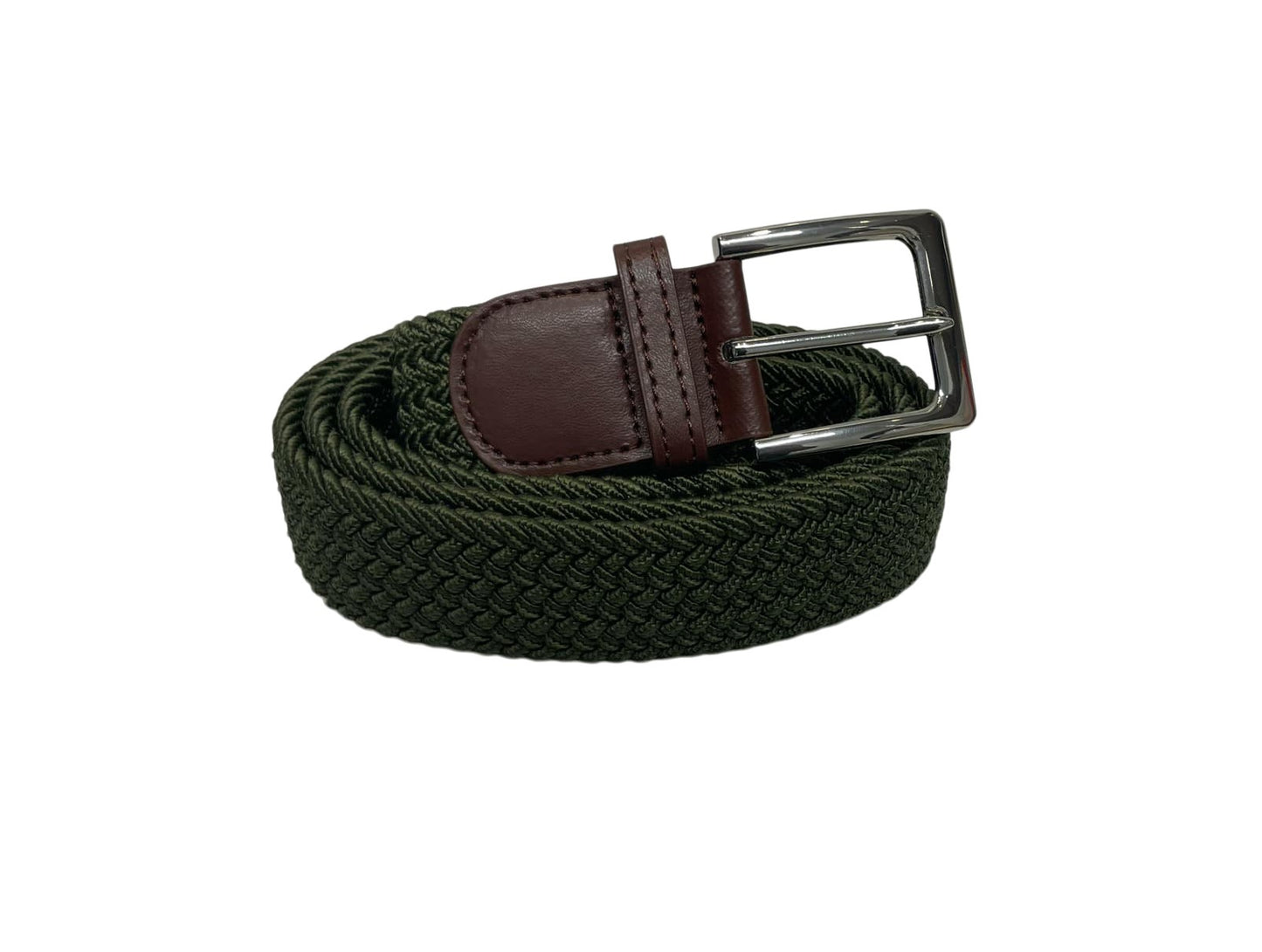 Elasticated Stretchy Trouser Belt for Men, 1.25" Wide, Dark Green Belt