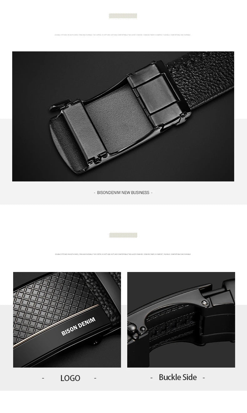 Men's Real Leather Rachet Belt, Black Belts with Quality Plate Buckle