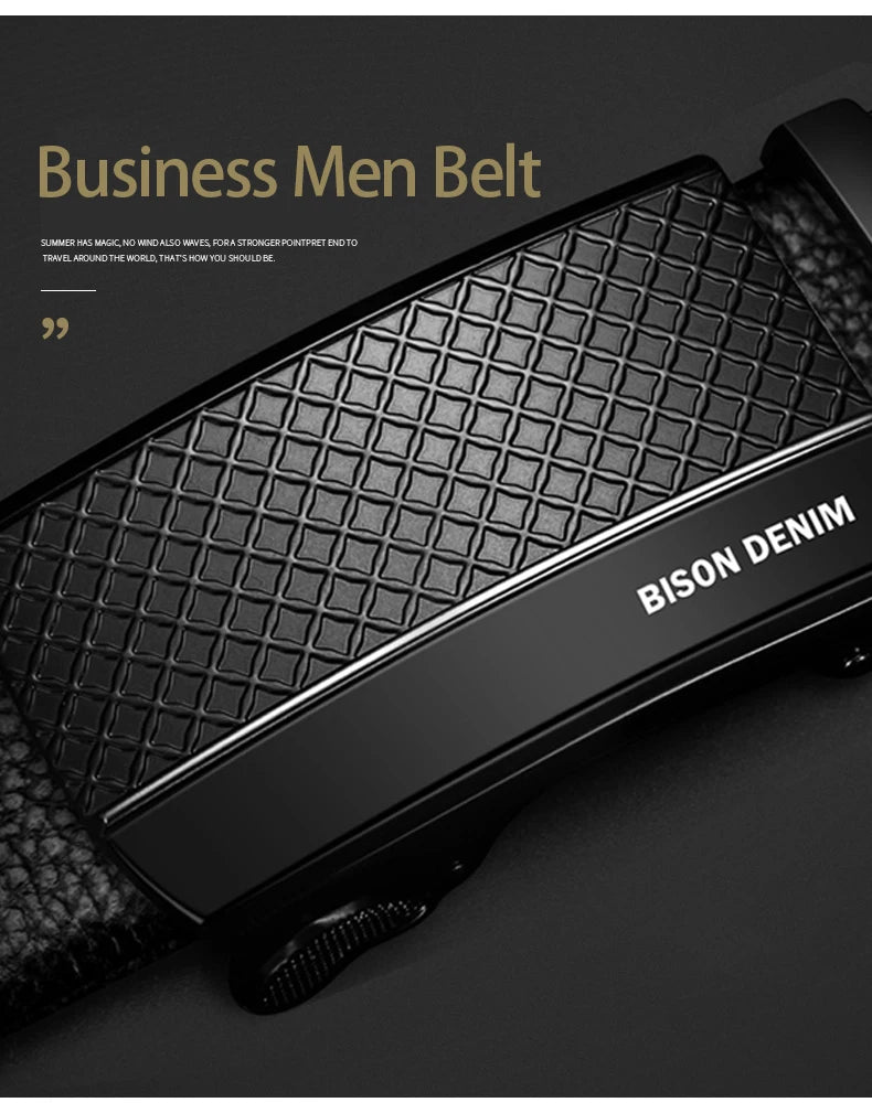 Men's Real Leather Rachet Belt, Black Belts with Quality Plate Buckle