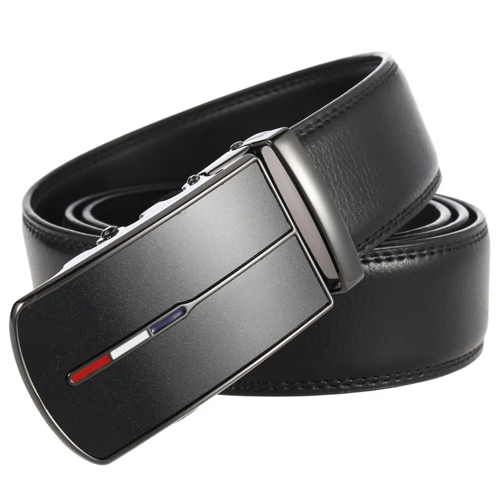 Men's Real Leather Rachet Belt, Black or Brown with Quality Plate Buckle