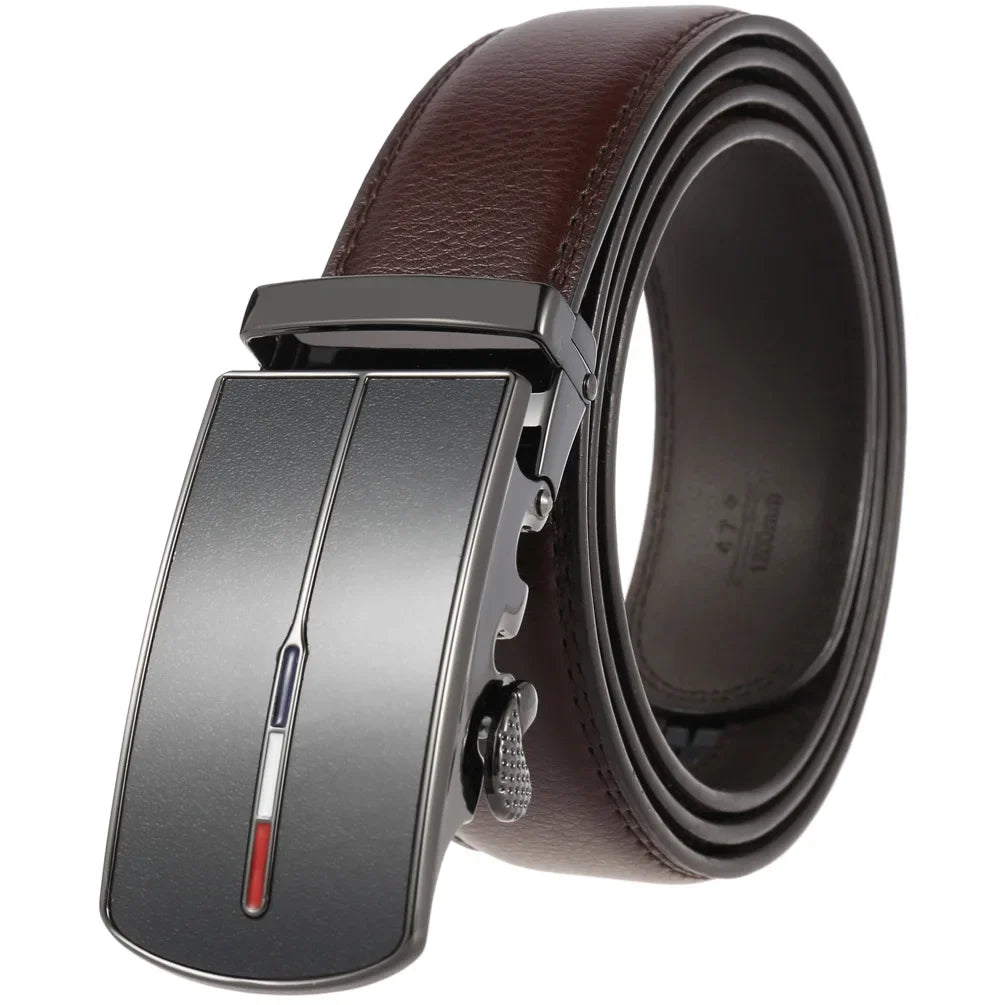 Men's Real Leather Rachet Belt, Black or Brown with Quality Plate Buckle