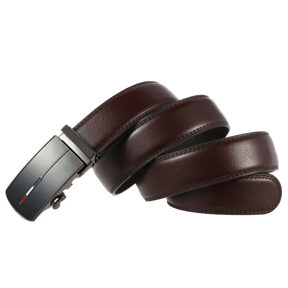 Men's Real Leather Rachet Belt, Black or Brown with Quality Plate Buckle