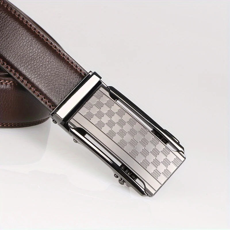 Men's Real Leather Rachet Belt, Black or Brown with Quality Check Plate Buckle