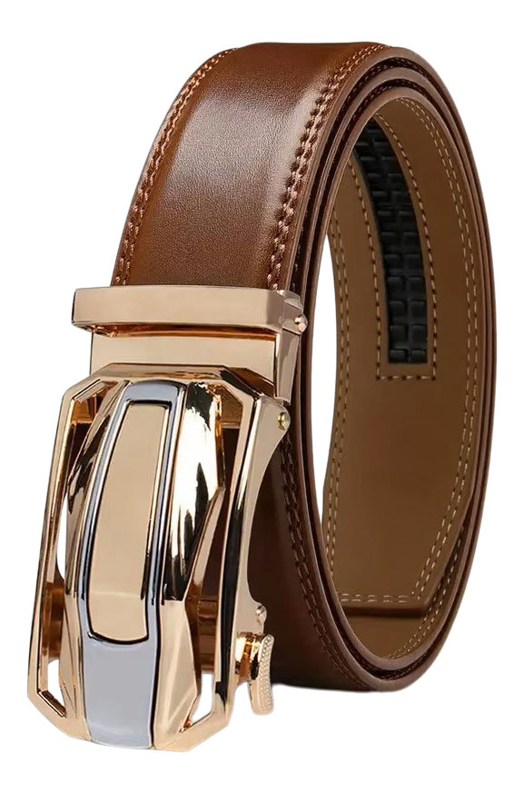 Men's Real Leather Rachet Belt, Black or Brown with Quality Plate Buckle
