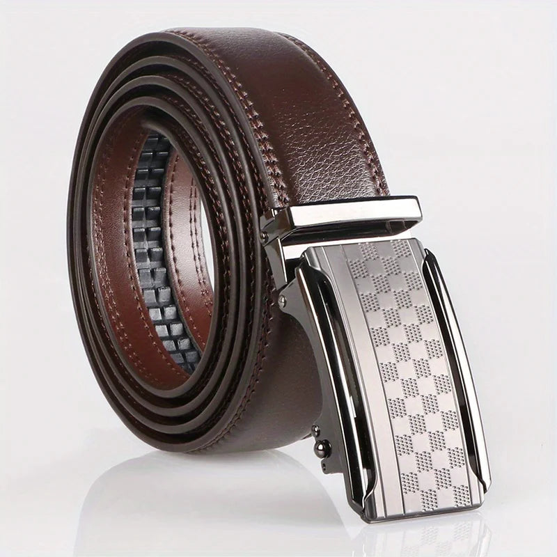 Men's Real Leather Rachet Belt, Black or Brown with Quality Check Plate Buckle