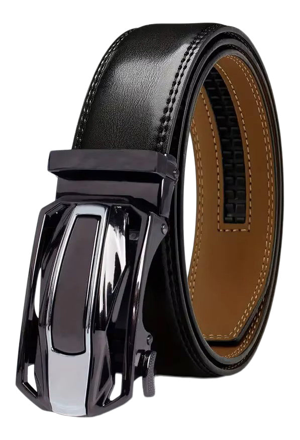 Men's Real Leather Rachet Belt, Black or Brown with Quality Plate Buckle