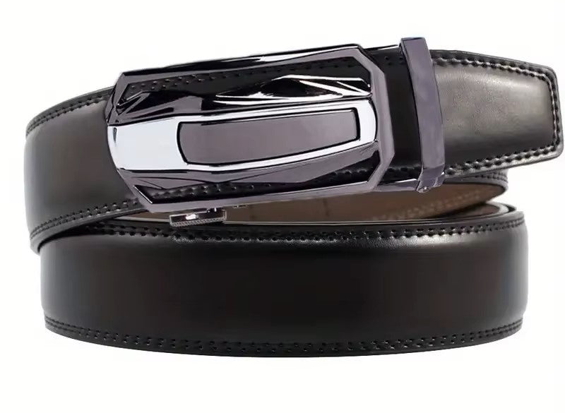 Men's Real Leather Rachet Belt, Black or Brown with Quality Plate Buckle