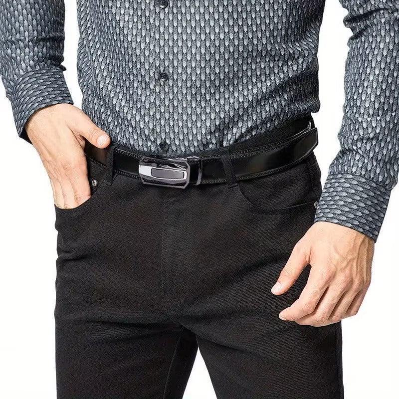 Men's Real Leather Rachet Belt, Black or Brown with Quality Plate Buckle
