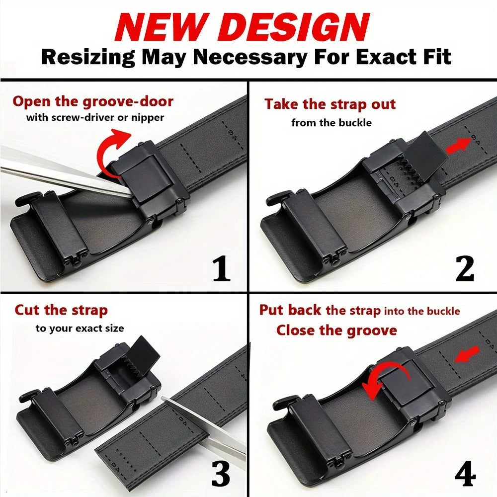 Men's Real Leather Rachet Belt, Black or Brown with Quality Plate Buckle