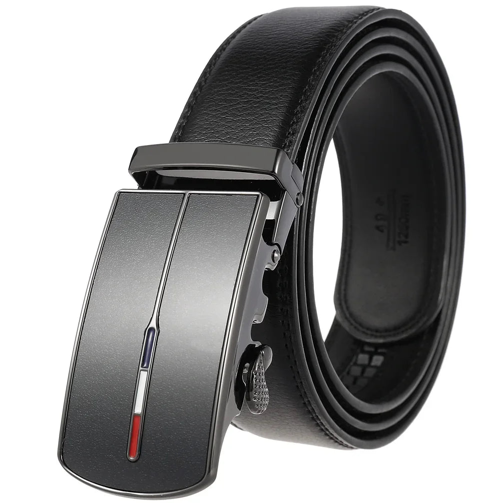 Men's Real Leather Rachet Belt, Black or Brown with Quality Plate Buckle