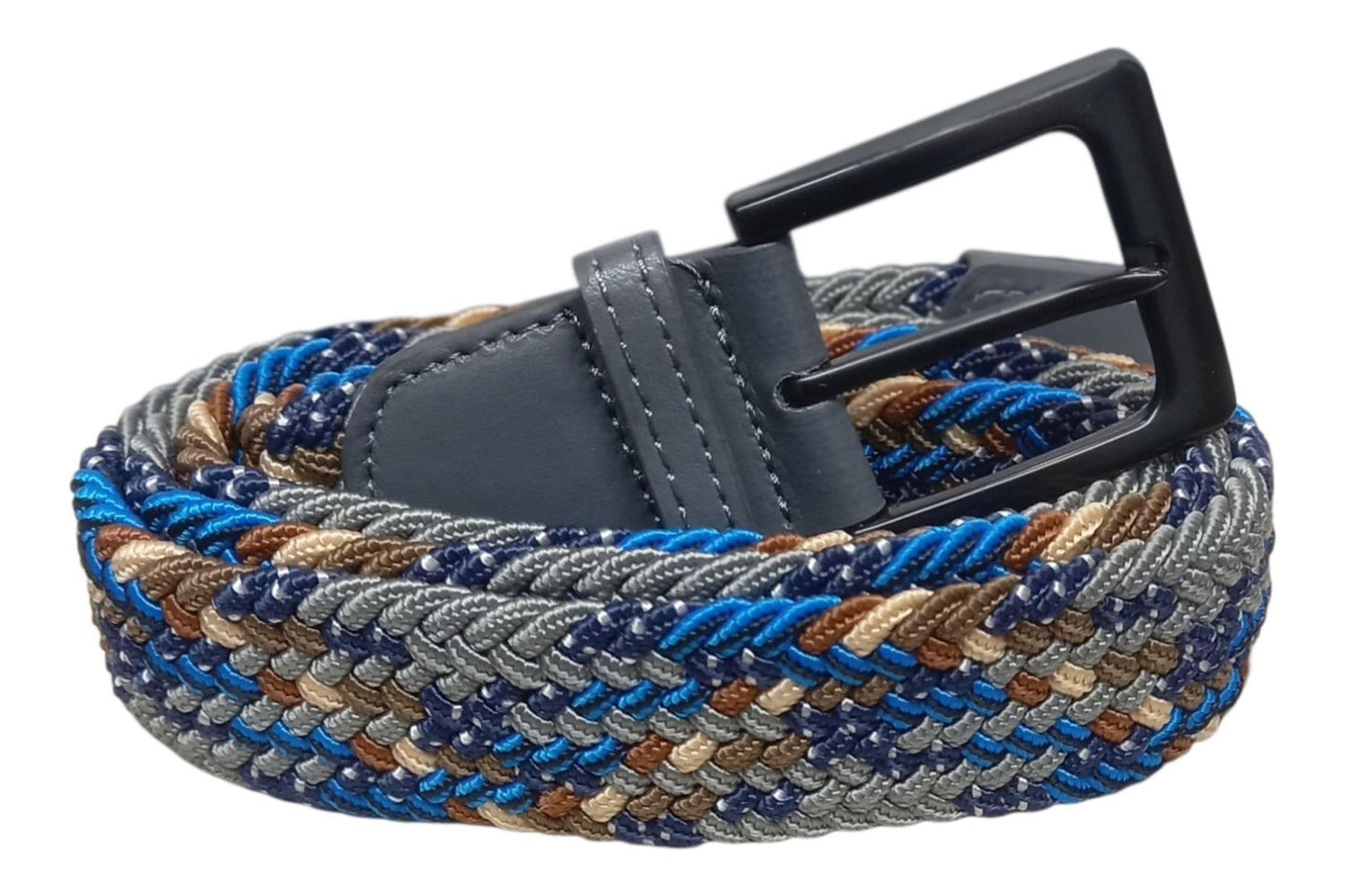 Men's Belt, Stretchy, Elasticated Belts for Men or Women, Braided Belt 1.25" Wide, Multi Greys and Blues