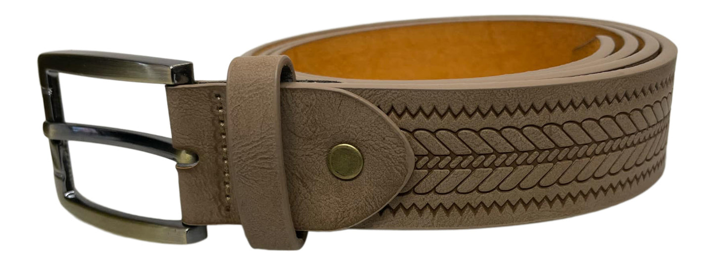 Man's Belt in Beige, Men's Leather Lined Belt, 1.25" Wide, Waist 28" - 48"