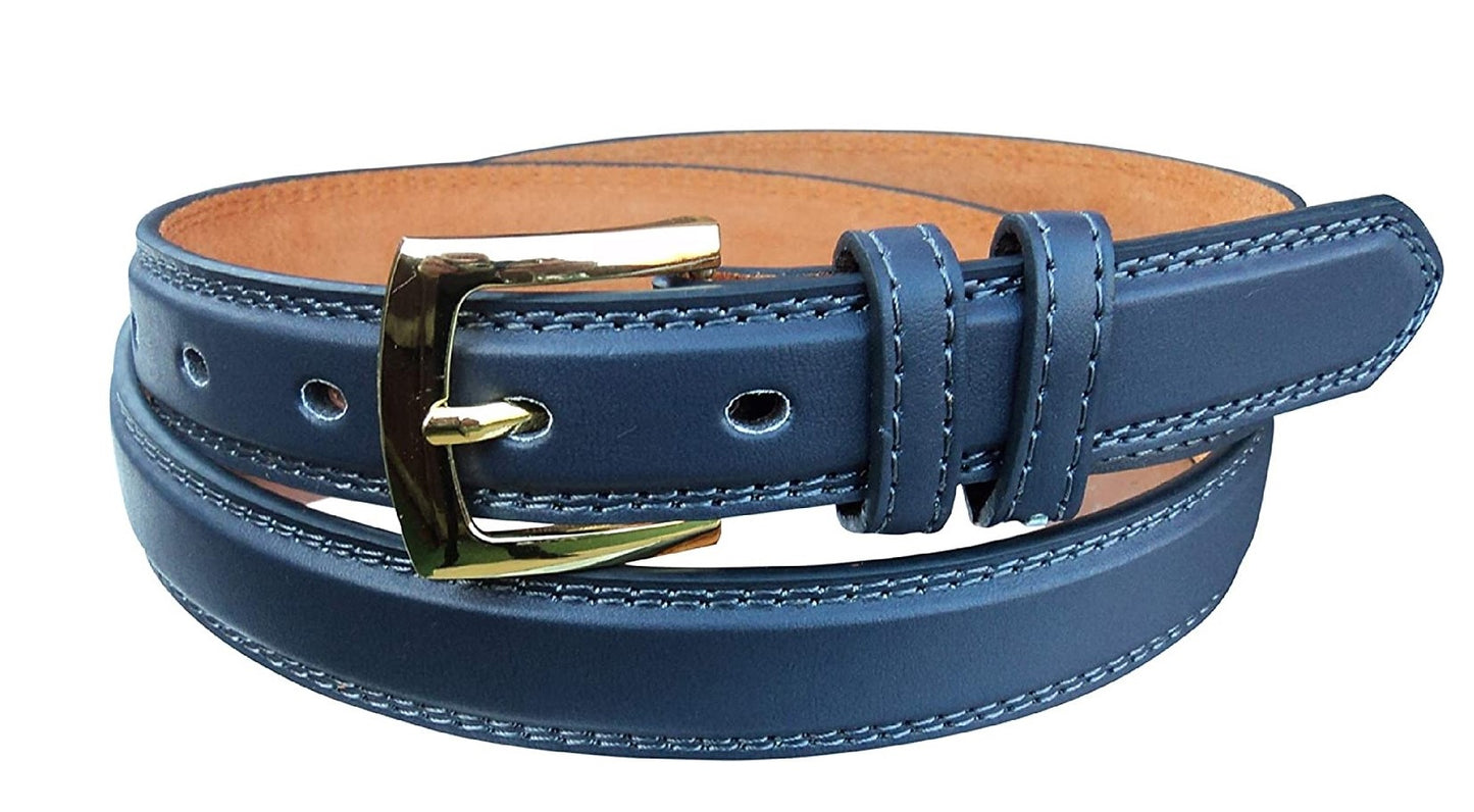 Men's Thin Leather Lned Belt : Black : Brown : Blue : Grey : 1" Wide, Waist 32" - 48"