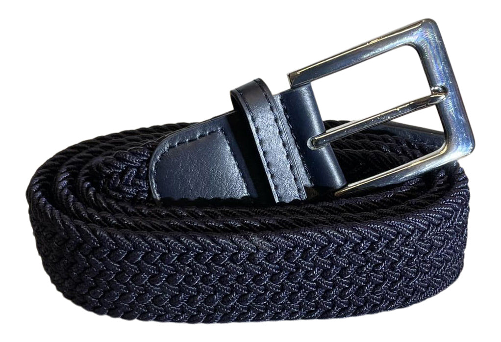 Stretchy Belt, Elasticated Belts, Braided Belt for Men 1.25" Wide, Dark Blue