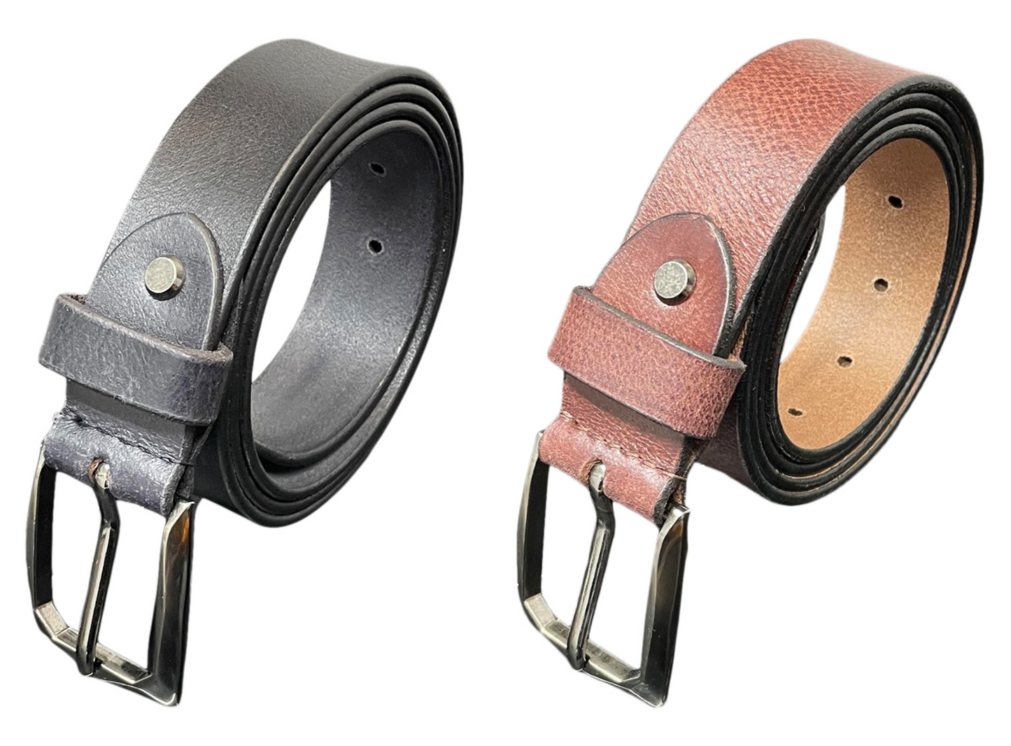 Men's Real Leather Belt, Black or Brown, 28" - 52", Leather Belts are 1.25" Wide