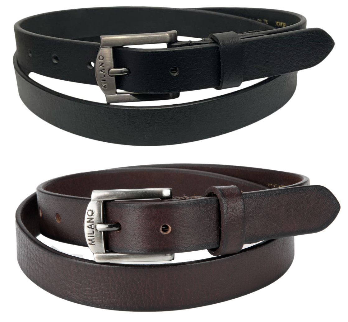 Men's Belt, Man's Real Leather Belts, Black or Brown, 28" - 48" Waist, 1" Wide