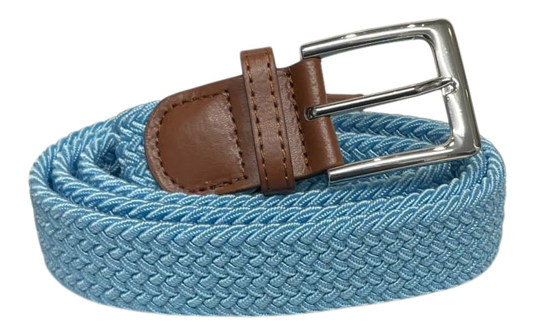 Elasticated Stretchy Trouser Belt for Men or Women, 1.25" Wide, Light Blue Belt