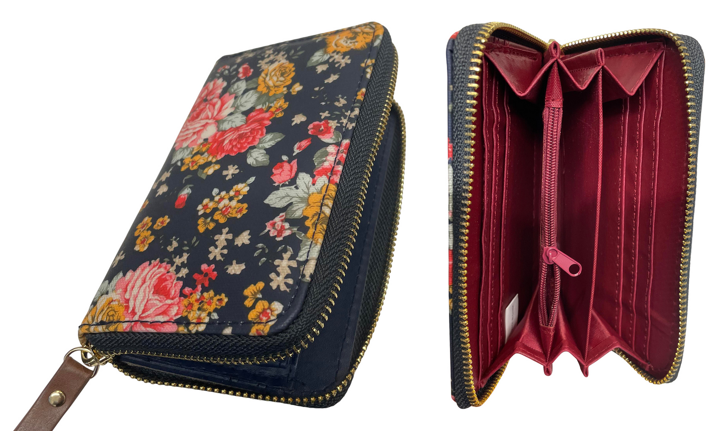 Ladies Purse, Medium Size Purses with Card and Coin Slots, Featuring Flowers