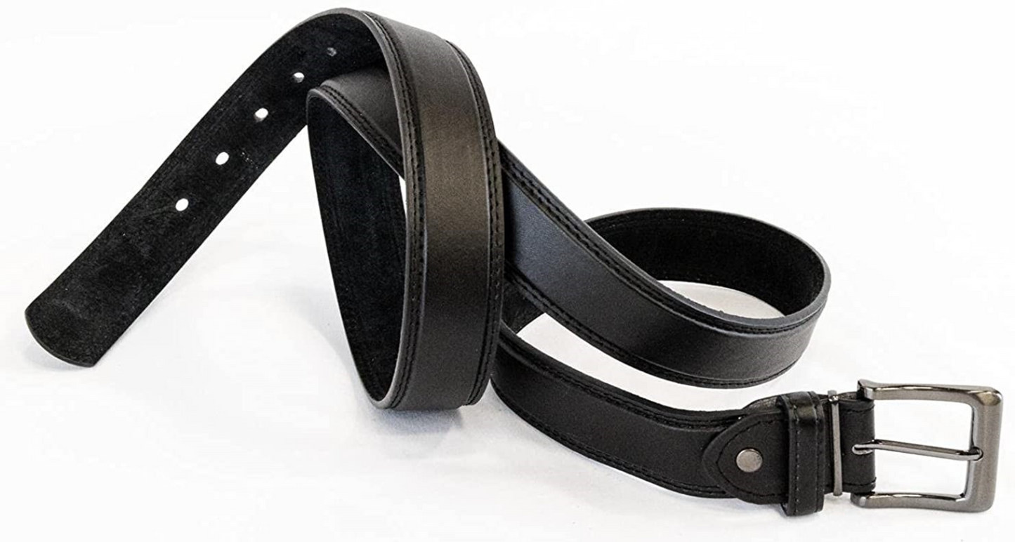 Men's Black Belt, Plain Black Trouser Belts for Men, 1.25" Wide, 28" - 48" Waist