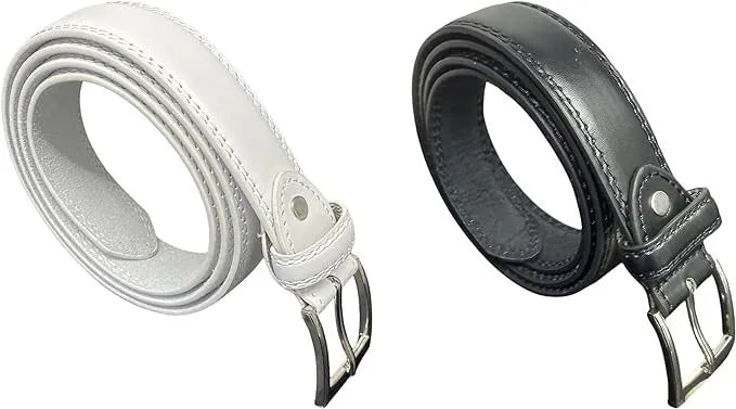 Men's Leather Leather Lined Belt, Black or White, 28" - 48" Waist, Belts 1" Wide