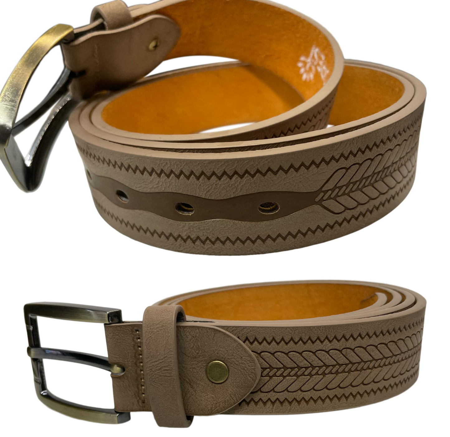 Man's Belt in Beige, Men's Leather Lined Belt, 1.25" Wide, Waist 28" - 48"
