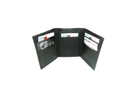 Men's Leather Wallet, with Note Slots & Card Pocket. Tri Fold Wallets Black