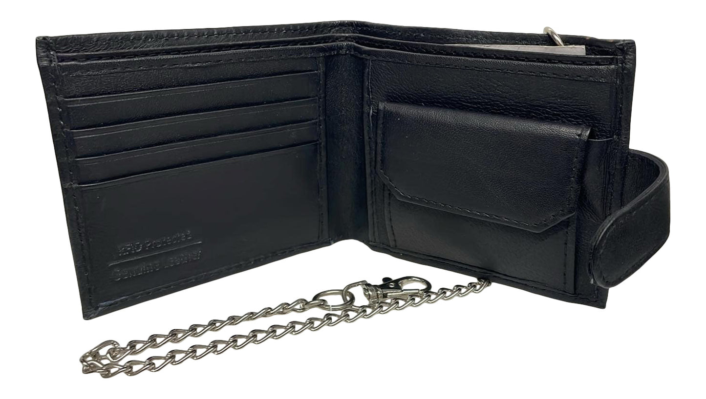 Men's Wallet, Security Chian, Note Slots, Card Slots, Black or Brown Leather