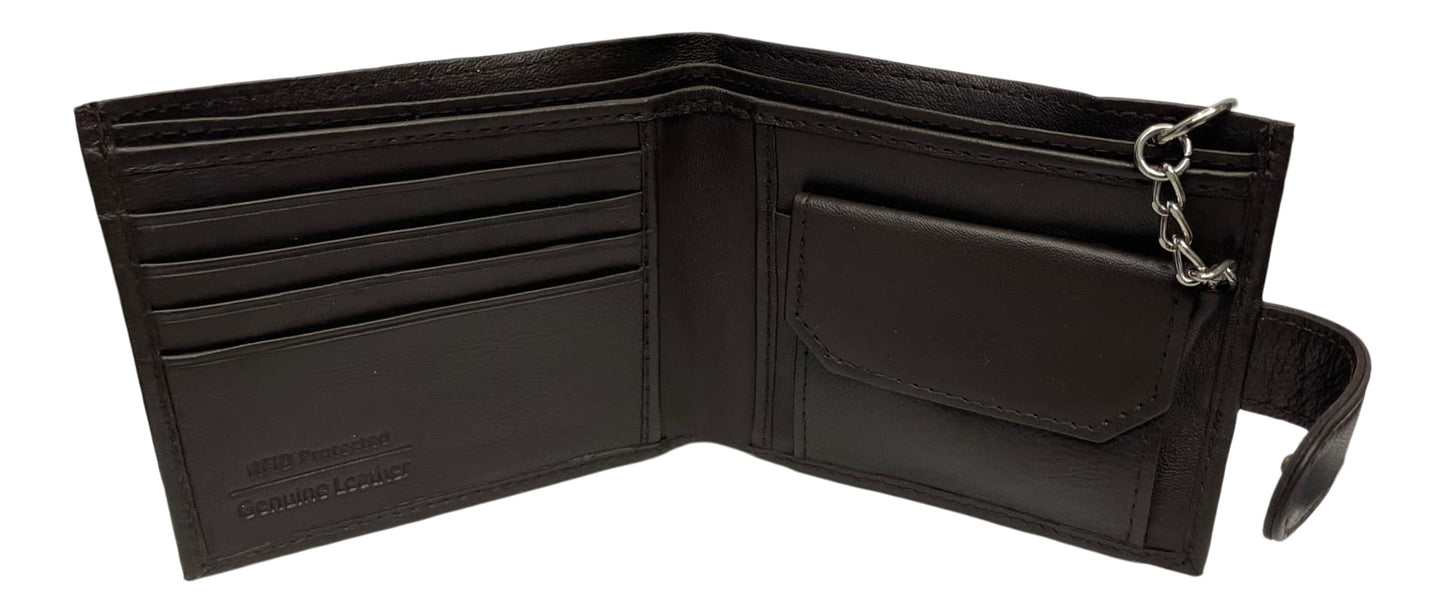 Men's Wallet, Security Chian, Note Slots, Card Slots, Black or Brown Leather