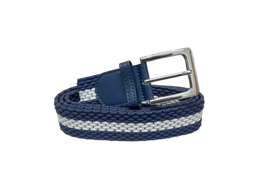 Men's Belt, Stretchy, Elasticated Belts for Men or Women, Braided Belt 1.25" Wide,Sriped Blue and White