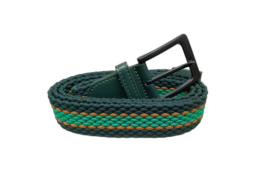 Men's Belt, Stretchy, Elasticated Belts for Men or Women, Braided Belt 1.25" Wide, Green & Dark Green