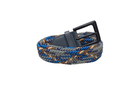 Men's Belt, Stretchy, Elasticated Belts for Men or Women, Braided Belt 1.25" Wide, Multi Greys and Blues