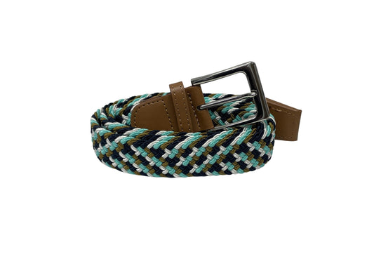 Men's Belt, Stretchy, Elasticated Belts for Men or Women, Braided Belt 1.25" Wide, Multi Blues & White